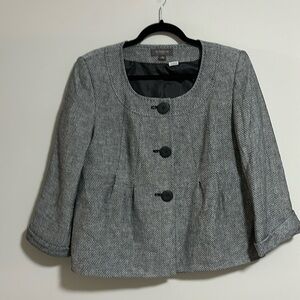 Liz Claiborne 100% Linen Blazer Size 14 Black and Grey Mix